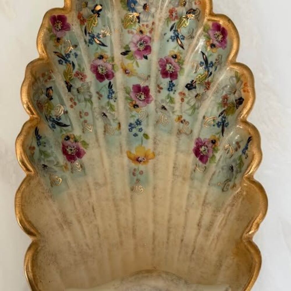 Vintage Abington hand painted floral shell dish